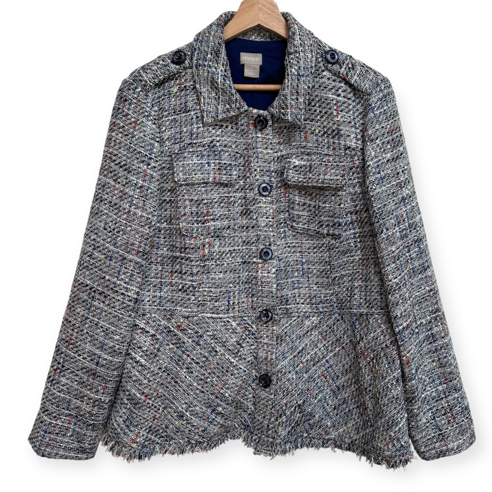 Chico’s Tweed Peplum Jacket Size 2 12/14